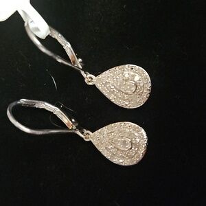 Elegant Sterling Silver & Diamond Teardrop/Pear Earrings New